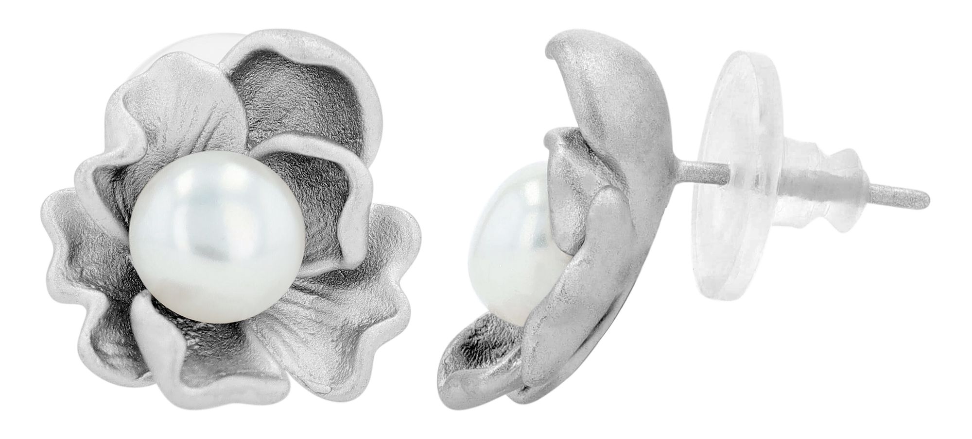 "Pahul" 925/- Statement Ohrstecker mit Süßwasserperle, Blüte, rhodiniert