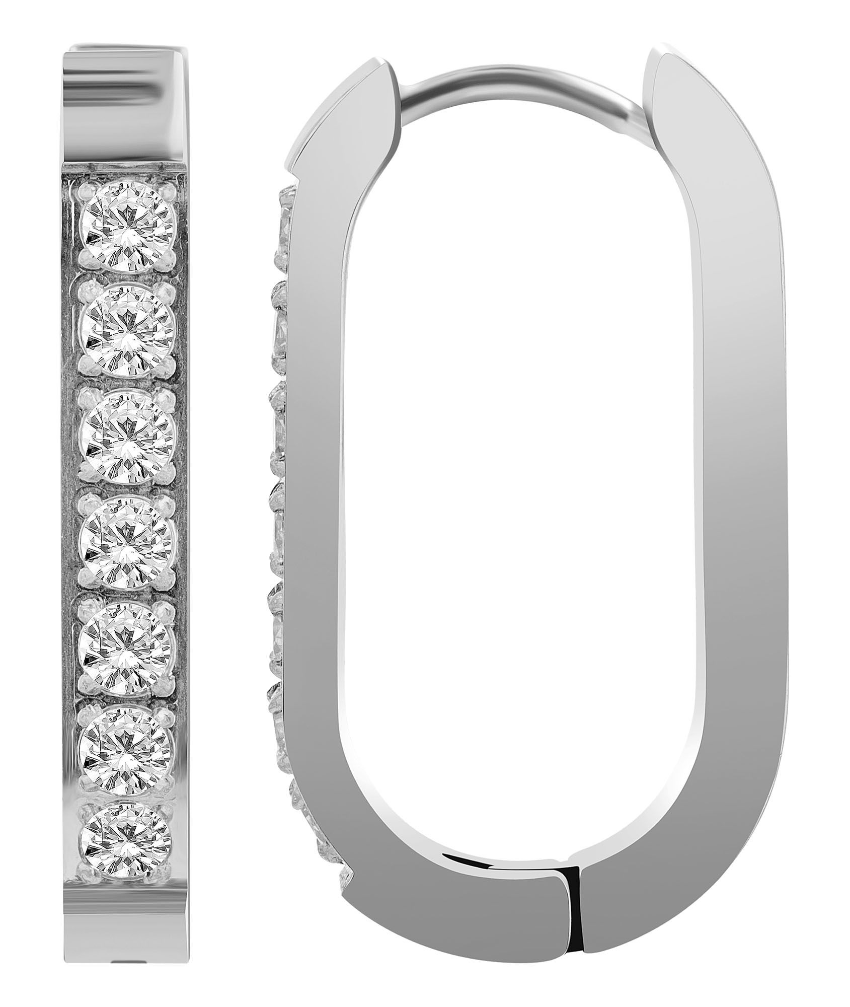 Akzent scharnierende hoepel oorbellen "Zaria", roestvrij staal met sierrand, ovaal, zilverkleurig