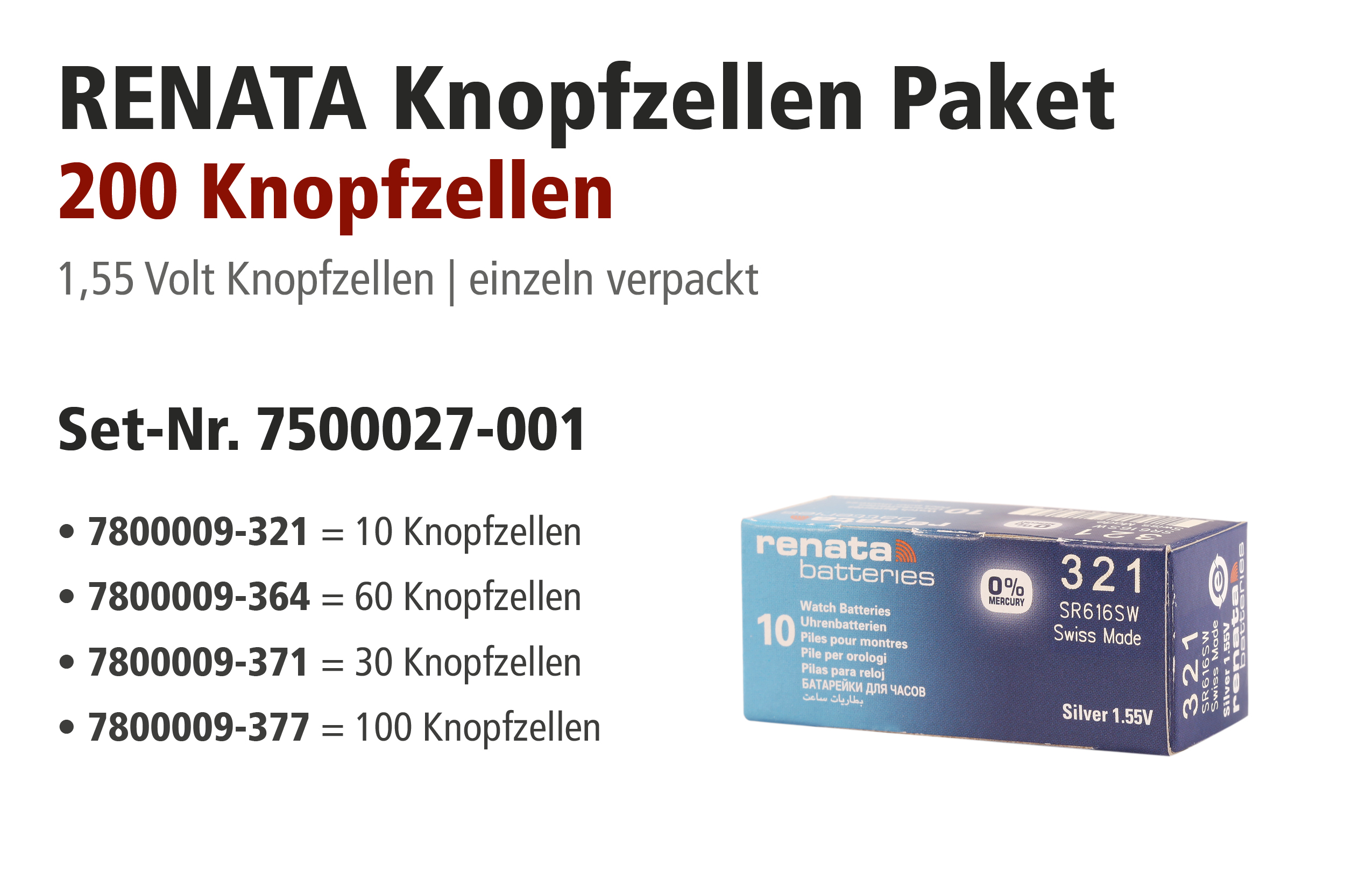 Renata promotiepakket knoopcellen met 321, 364, 371, 377