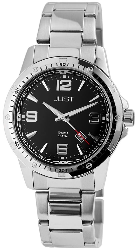 Just herenhorloge met roestvrijstalen armband, datumweergave, 10 bar, zilverkleurige/zwarte wijzerplaat
