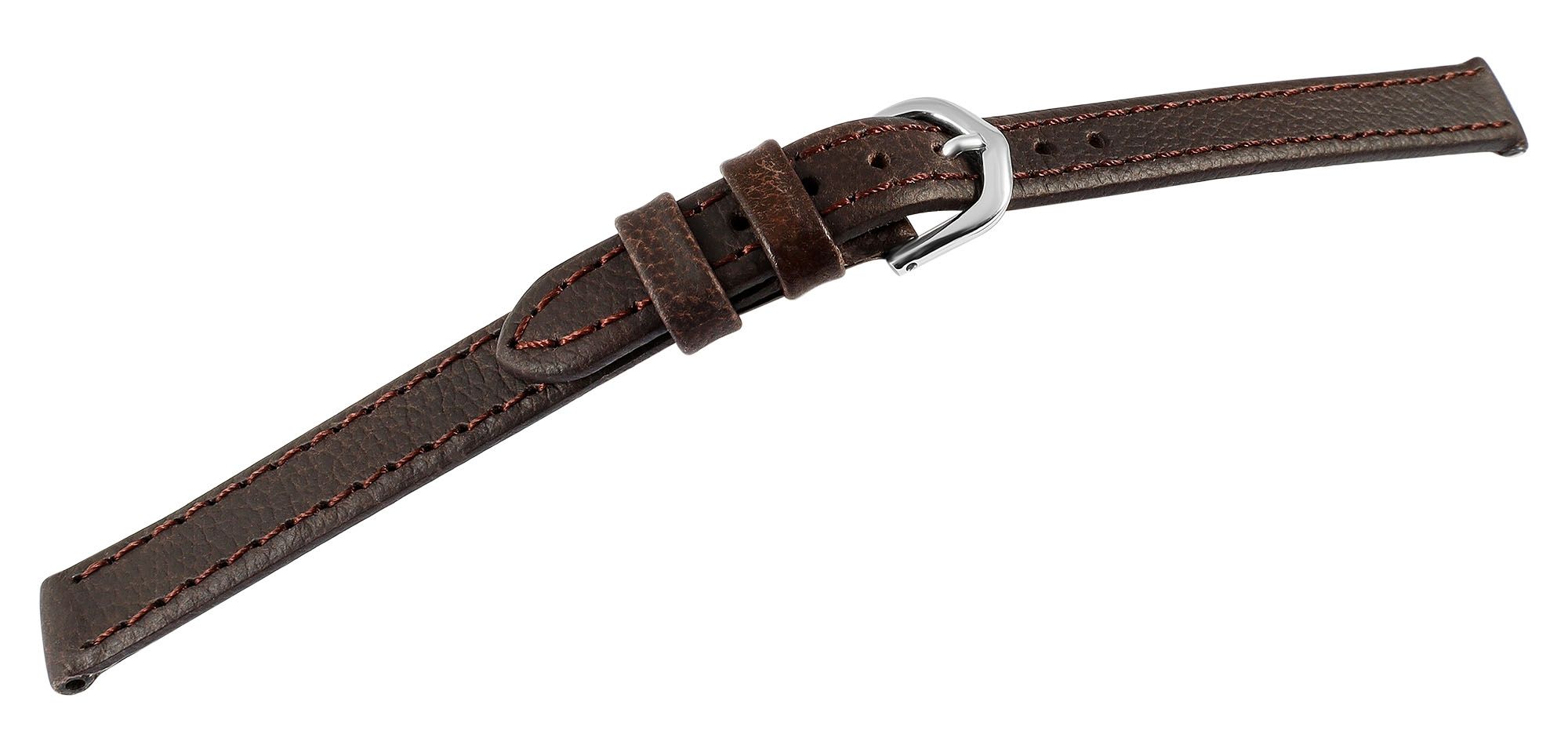 Echt lederen horlogeband "super-soft", donkerbruin, stiksel, 14 mm