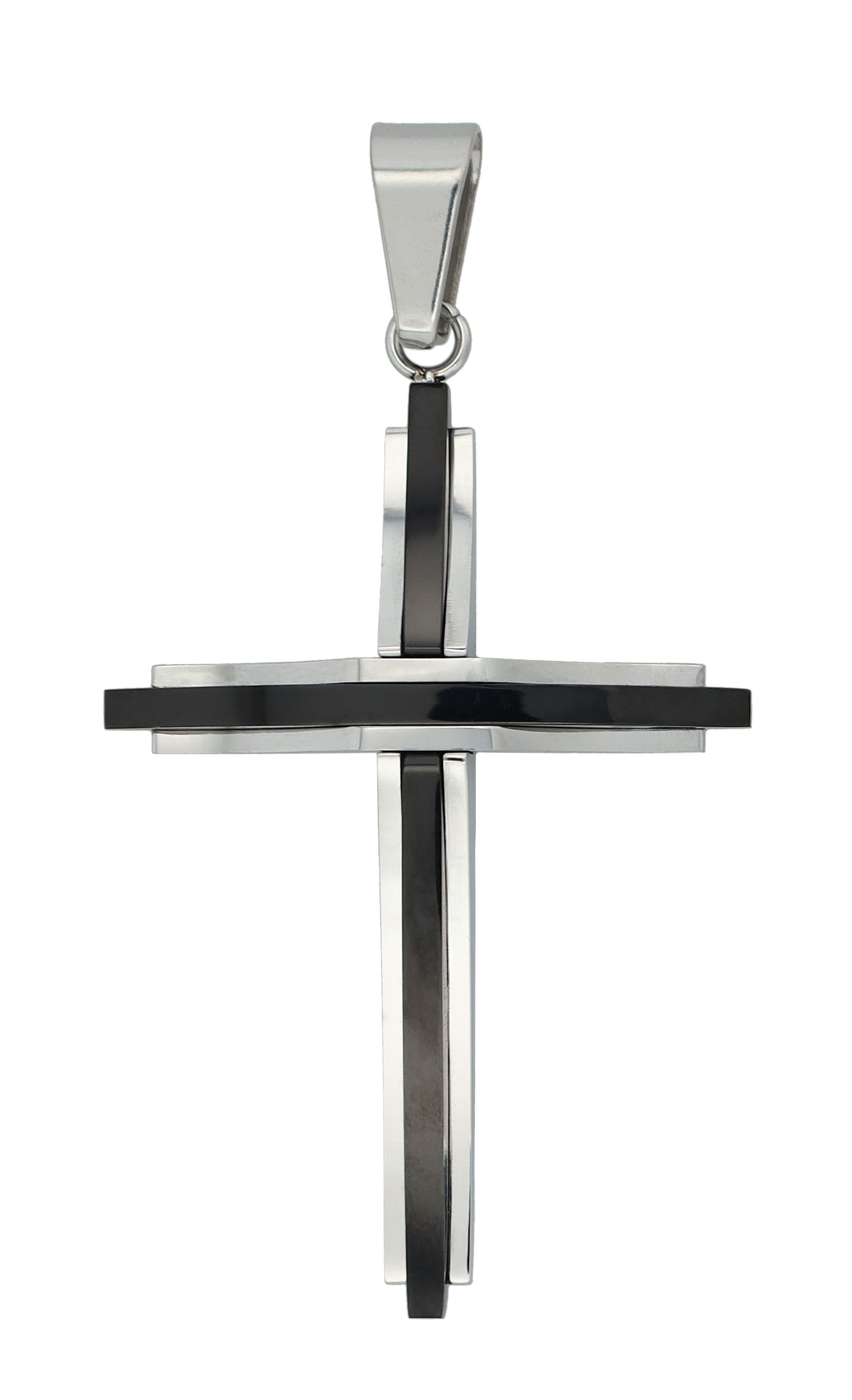 "Wyat" roestvrijstalen hanger, massief kruis, tweekleurig (zilver/zwart)