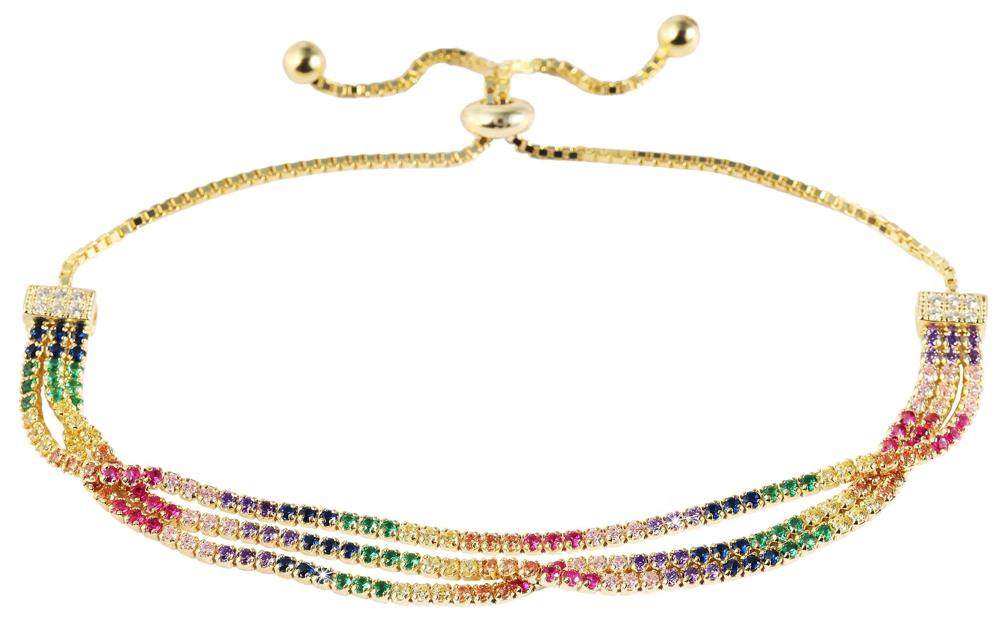 Silber Armband, Ddreireihig 925/rhodiniert, 195 bunte Zirkonia