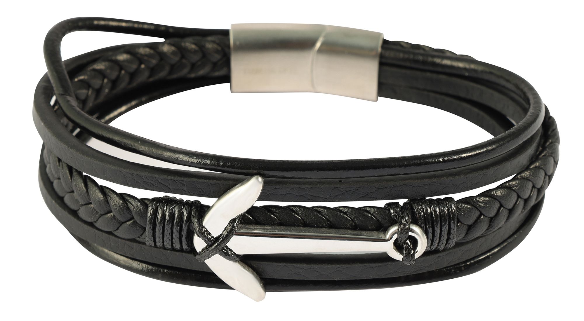 "Arian" Armband aus Lederimitat mit Anker, VE-4