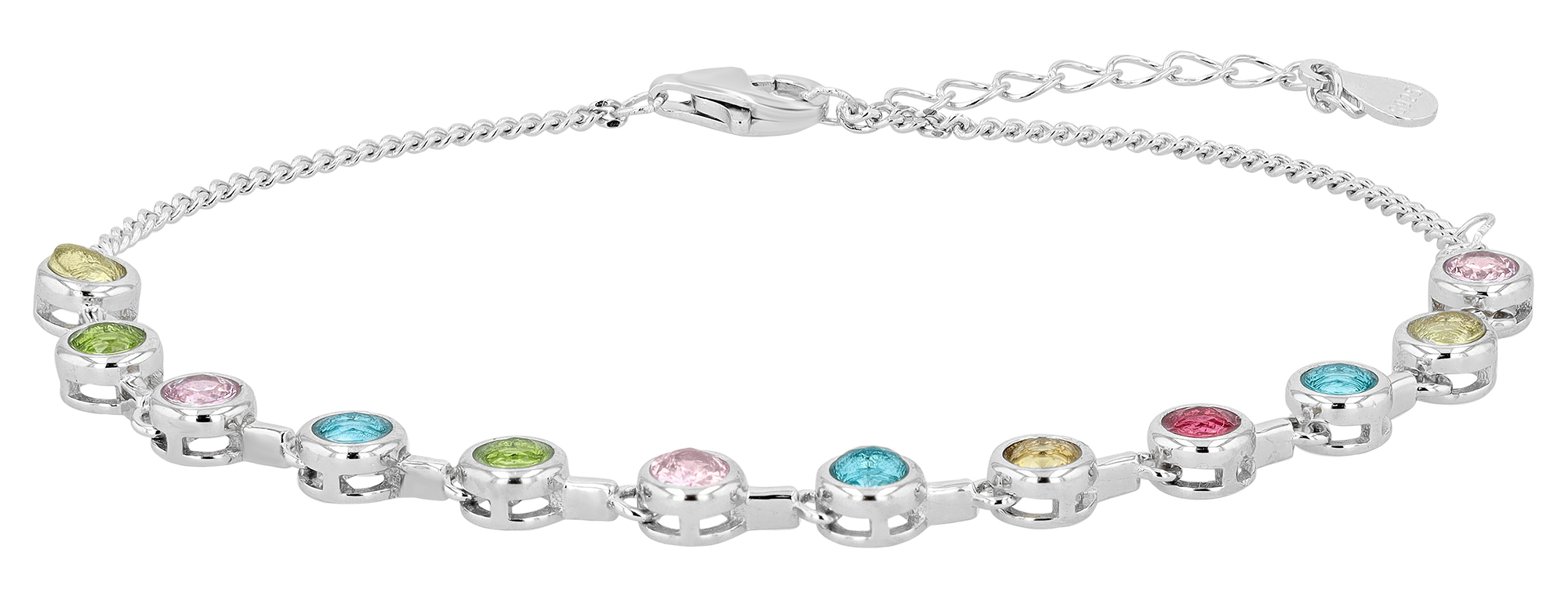"Lorya" 925/- Echt Silber Armband, rhodiniert, mehrfarbiger Zirkoniabesatz