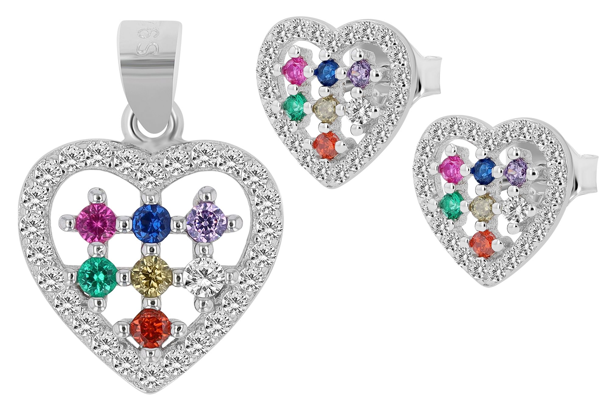 925/- Echt Silber Schmuckset "Enya" mit Ohrringen und Anhänger, Herzen