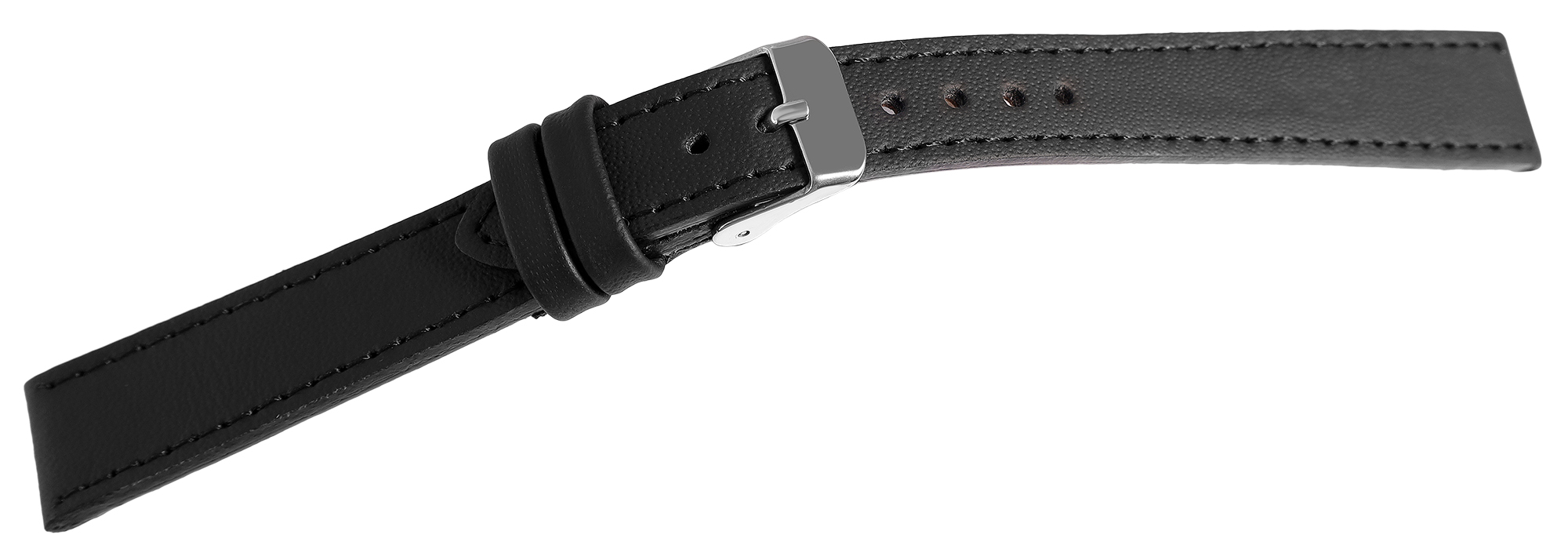 Echt leren horlogeband, zwart, plat, VE-6, 14 mm