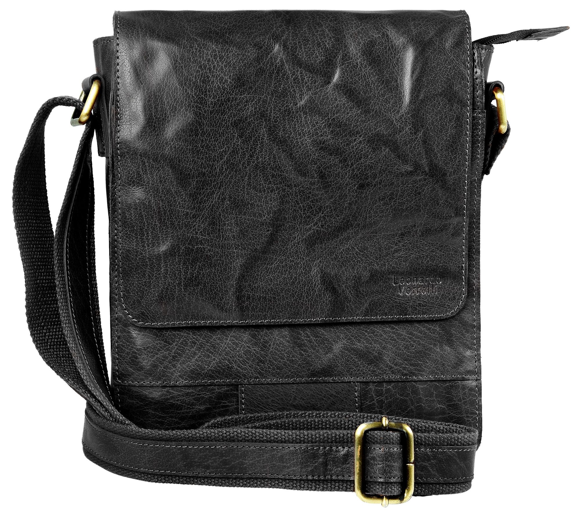 Leonardo Verrelli echt lederen schoudertas handtas, zwart