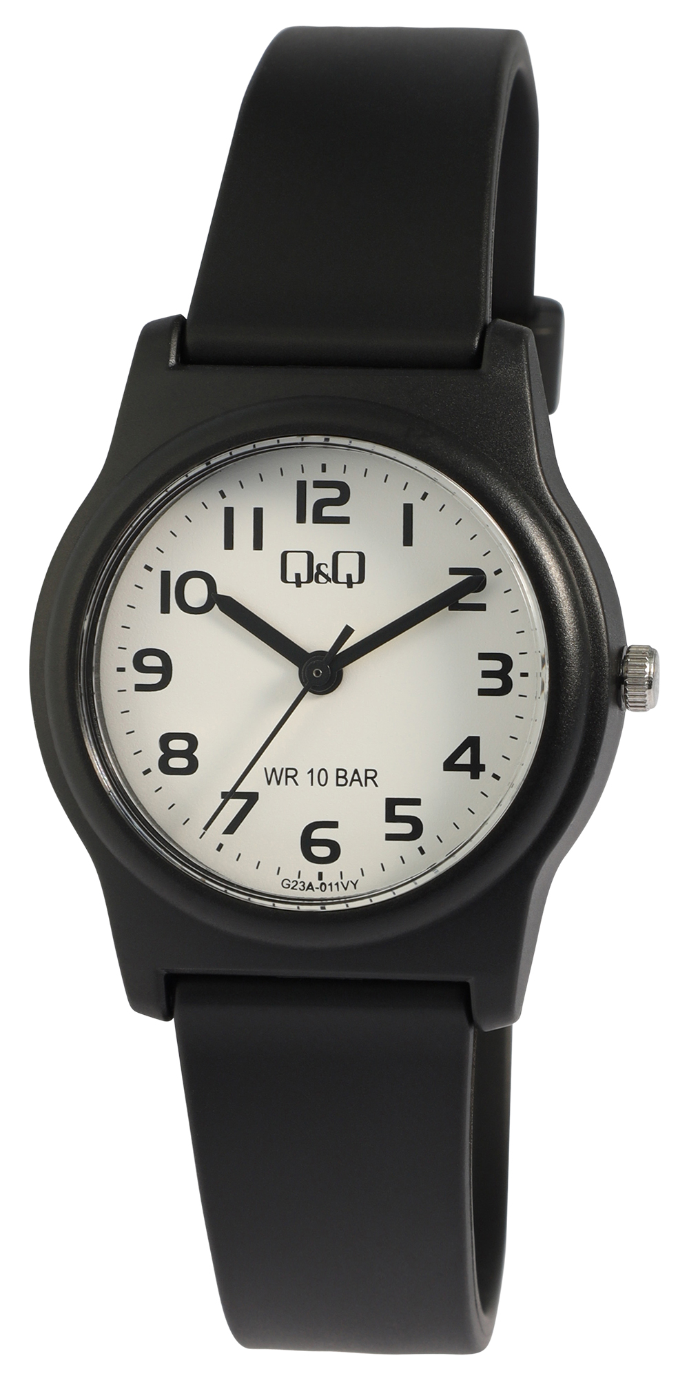 Q&amp;Q jeugdhorloge, siliconen band, Ø 30 mm, zwart/wit