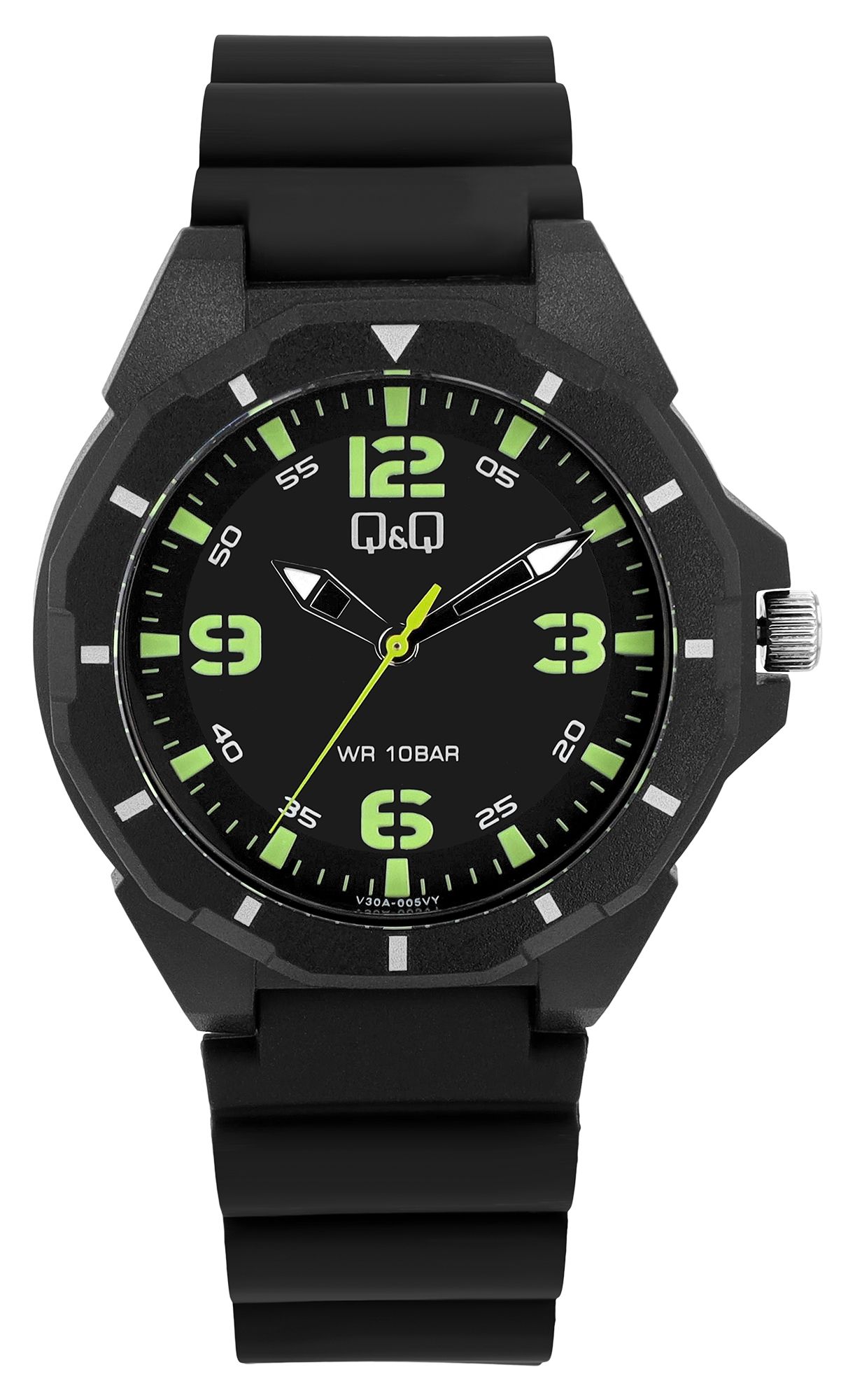Q&amp;Q herenhorloge met harsband, Ø 43 mm, zwart (groen)