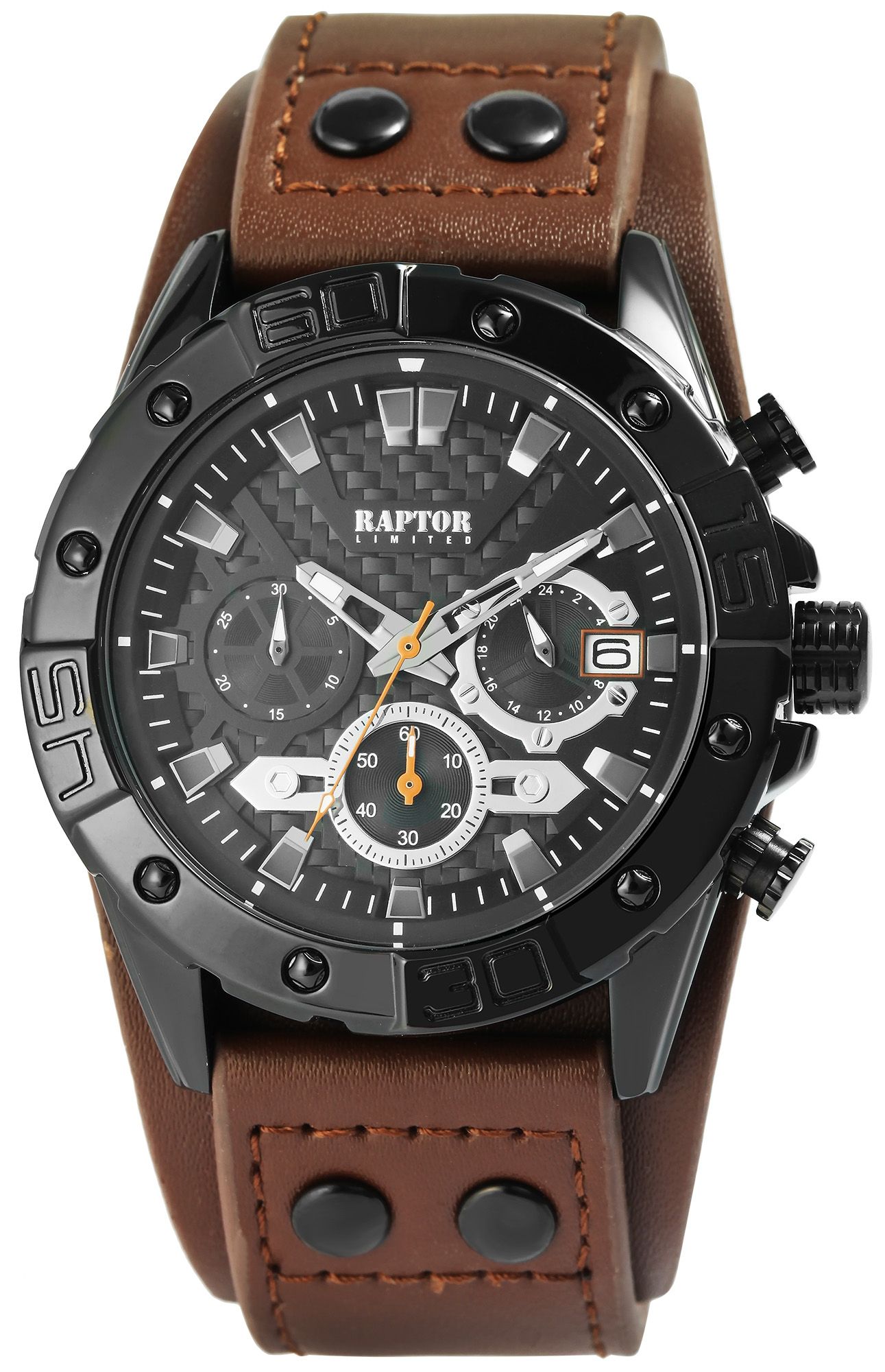 Raptor Limited Chronograph mit Echtlederband, braun