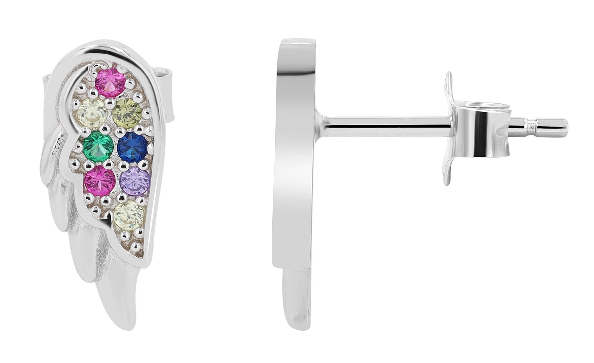 925/- Echt Silber Ohrstecker "Isra", Flügel mit buntem Besatz, rhodiniert