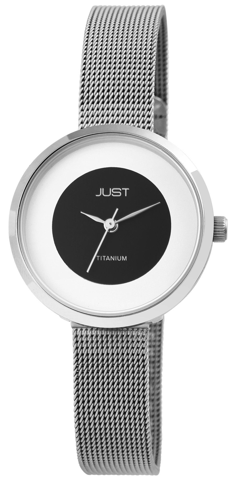 Just "Remary" Titan Damenuhr mit Edelstahl Meshband, silberfarbig/ Schwarz