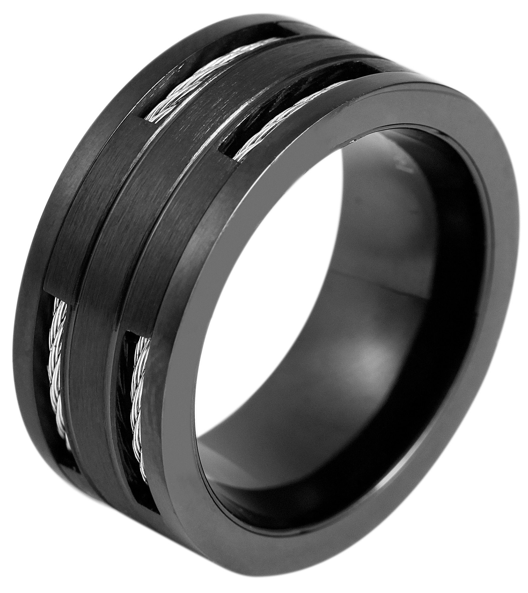Akzent Herren-Ring aus Edelstahl, schwarz/ silberfarbig, Gr.60