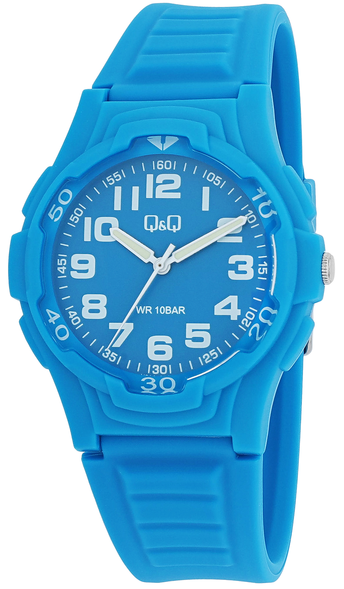 Q&amp;Q herenhorloge met siliconen band, 10 BAR, blauw