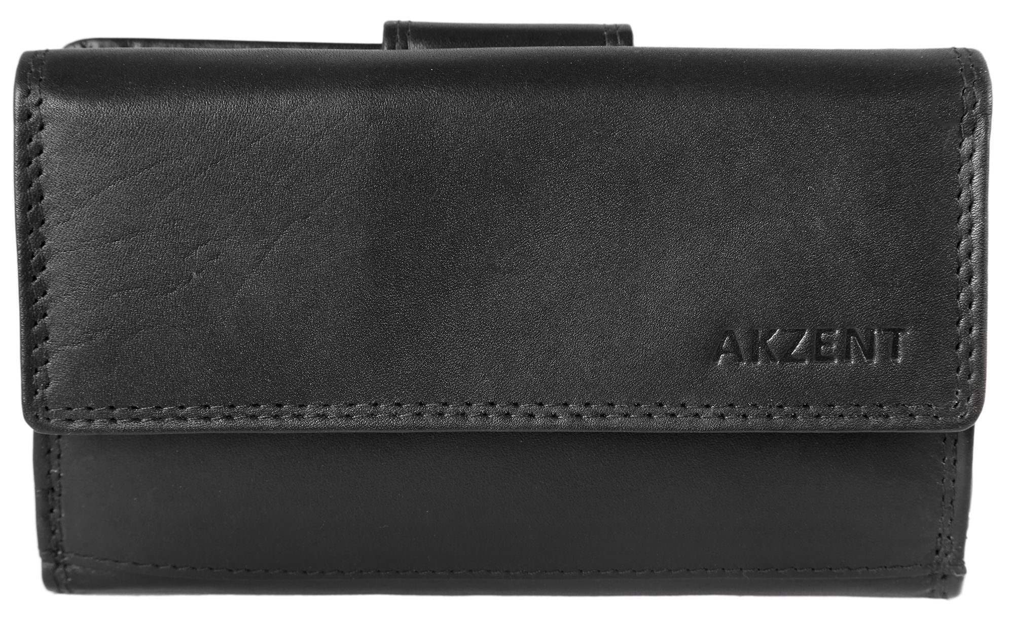 Akzent damesportemonnee van echt leer, zwart