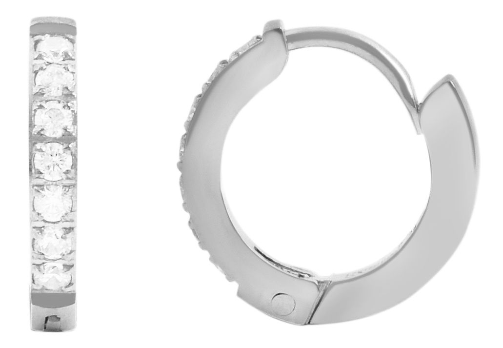 Accent roestvrijstalen scharnierende hoepel oorbellen, simili studded, zilverkleurig, mat