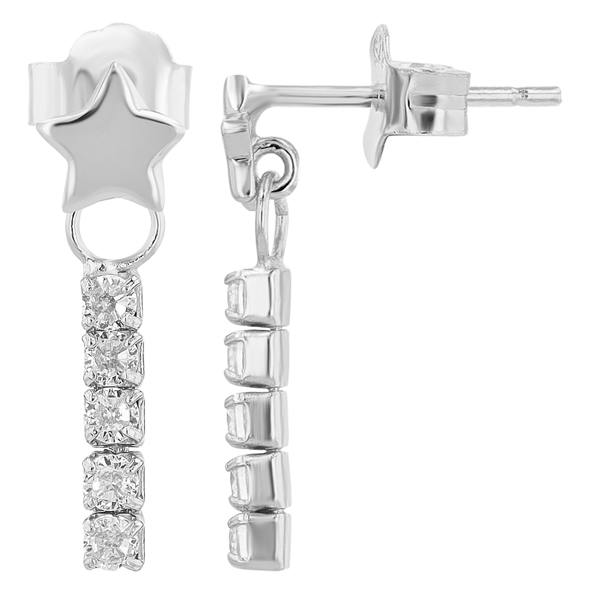 "Nelenia" 925/- Echt Silber, Stern Ohrstecker mit Hänger, Zirkonia, silberfarben rhodiniert