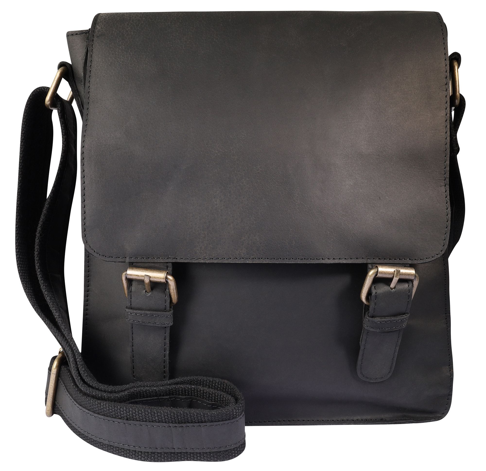 Leonardo Verrelli, echt lederen schoudertas, verstelbare riem, klep met magneetsluiting, zwart