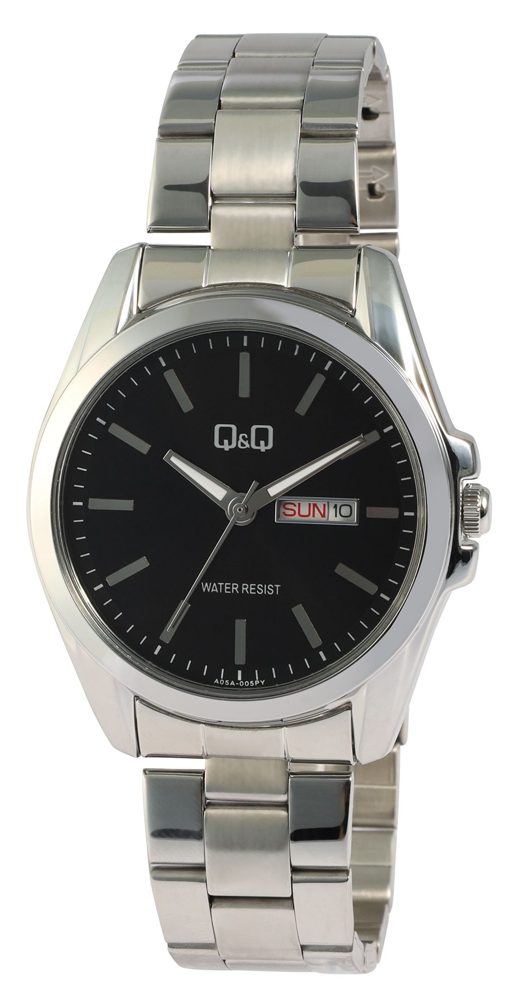 Q&amp;Q herenhorloge met roestvrijstalen armband, Ø 41 mm, zilverkleurig/zwart