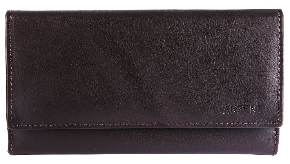 Akzent dames portemonnee van echt leer in donkerbruin. Afmeting 18 x 10 cm.