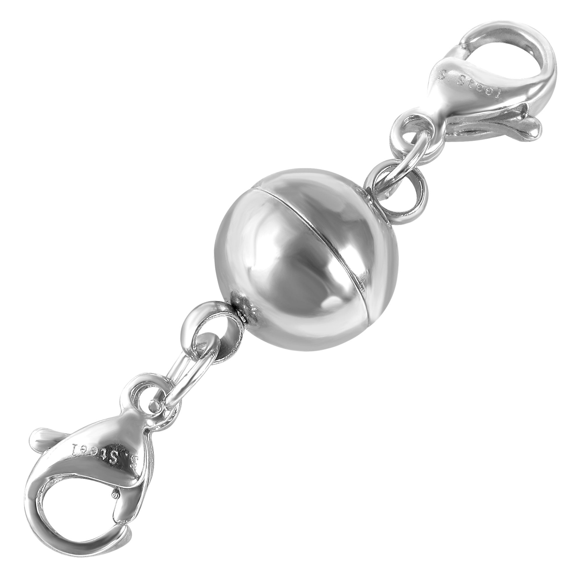 Magnetschließe rund mit 2  Karabinern, Edelstahl,  Kugel Durchmesser 8 mm