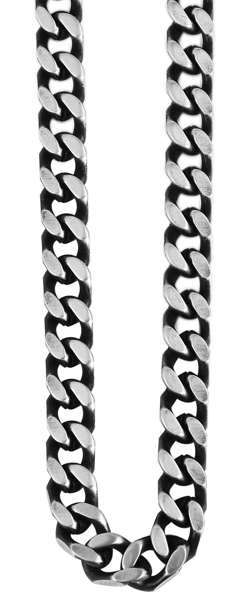 Accent platte krulketting van roestvrij staal, zilverkleurig, gezwart, breedte 6mm, lengte 43cm