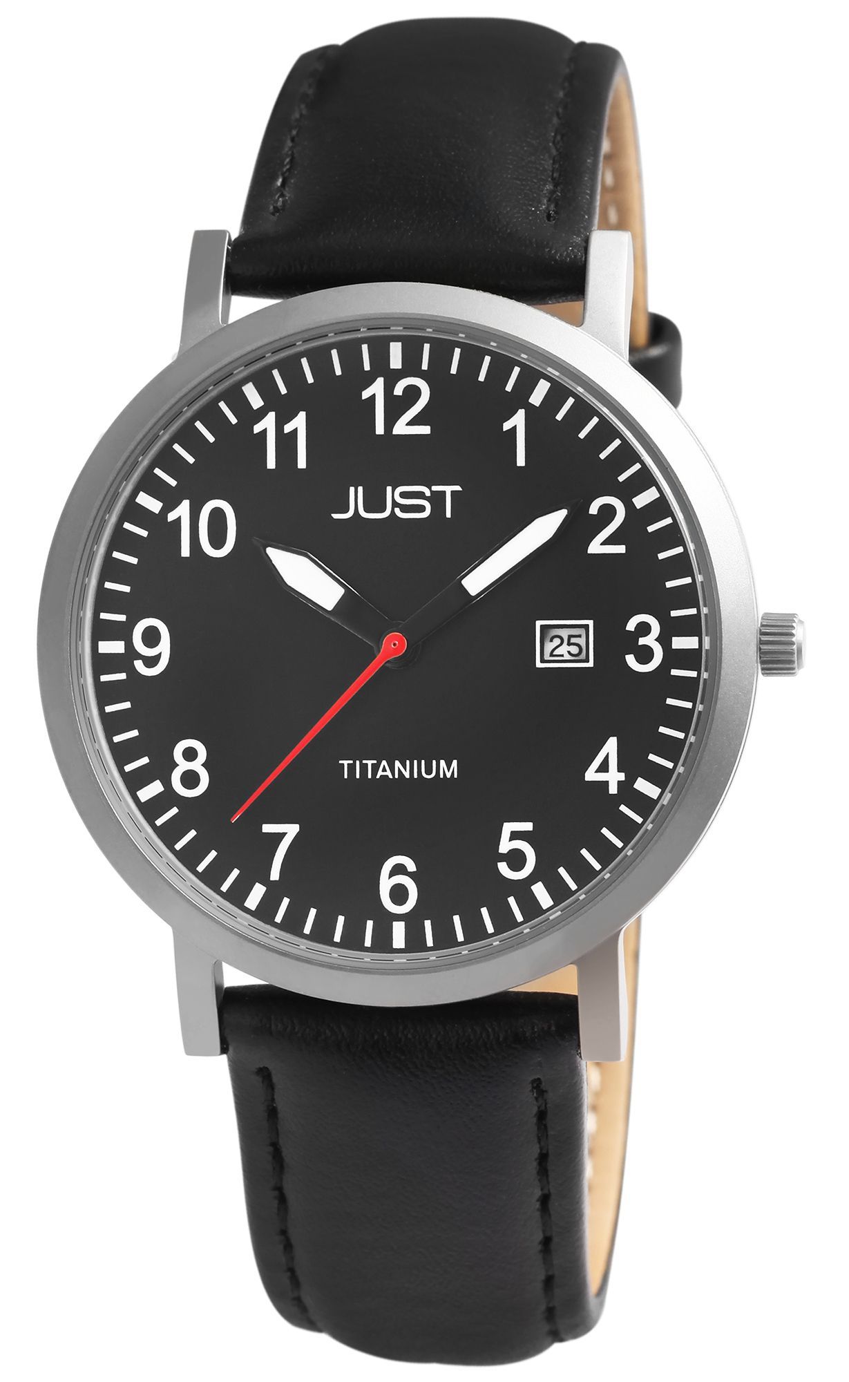 Just Titan Herrenuhr mit Echtlederband, 5 ATM, schwarz