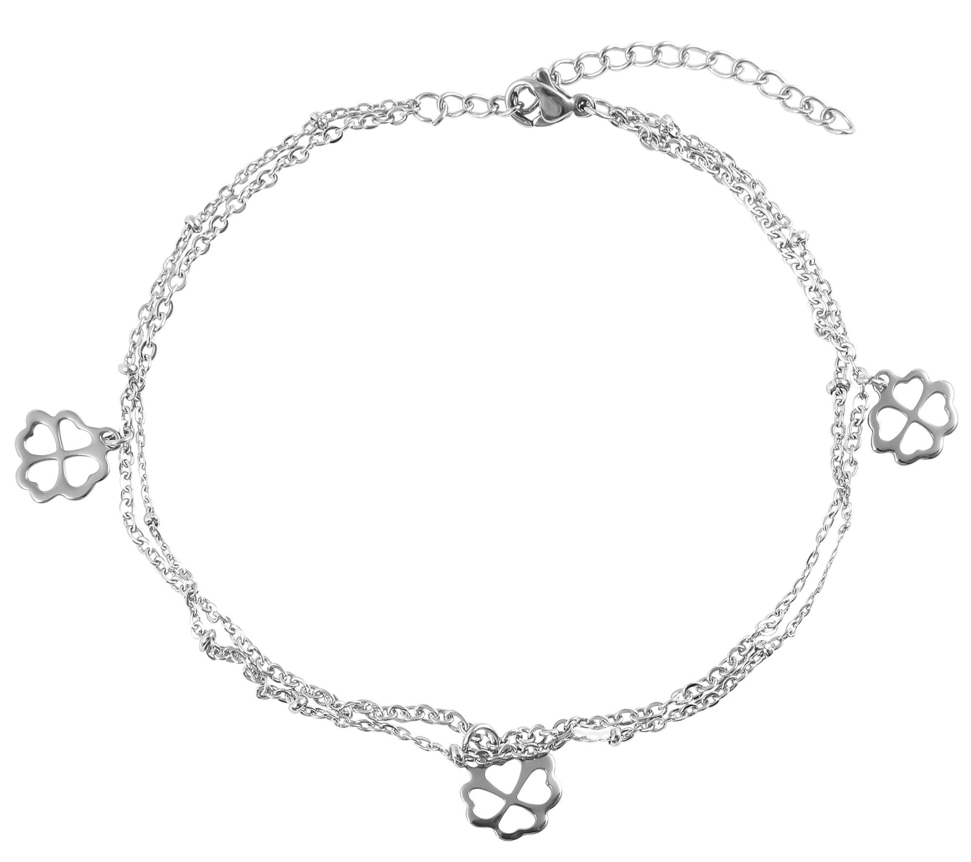 Accent stainless steel enkelband, klaverblad, zilverkleurig