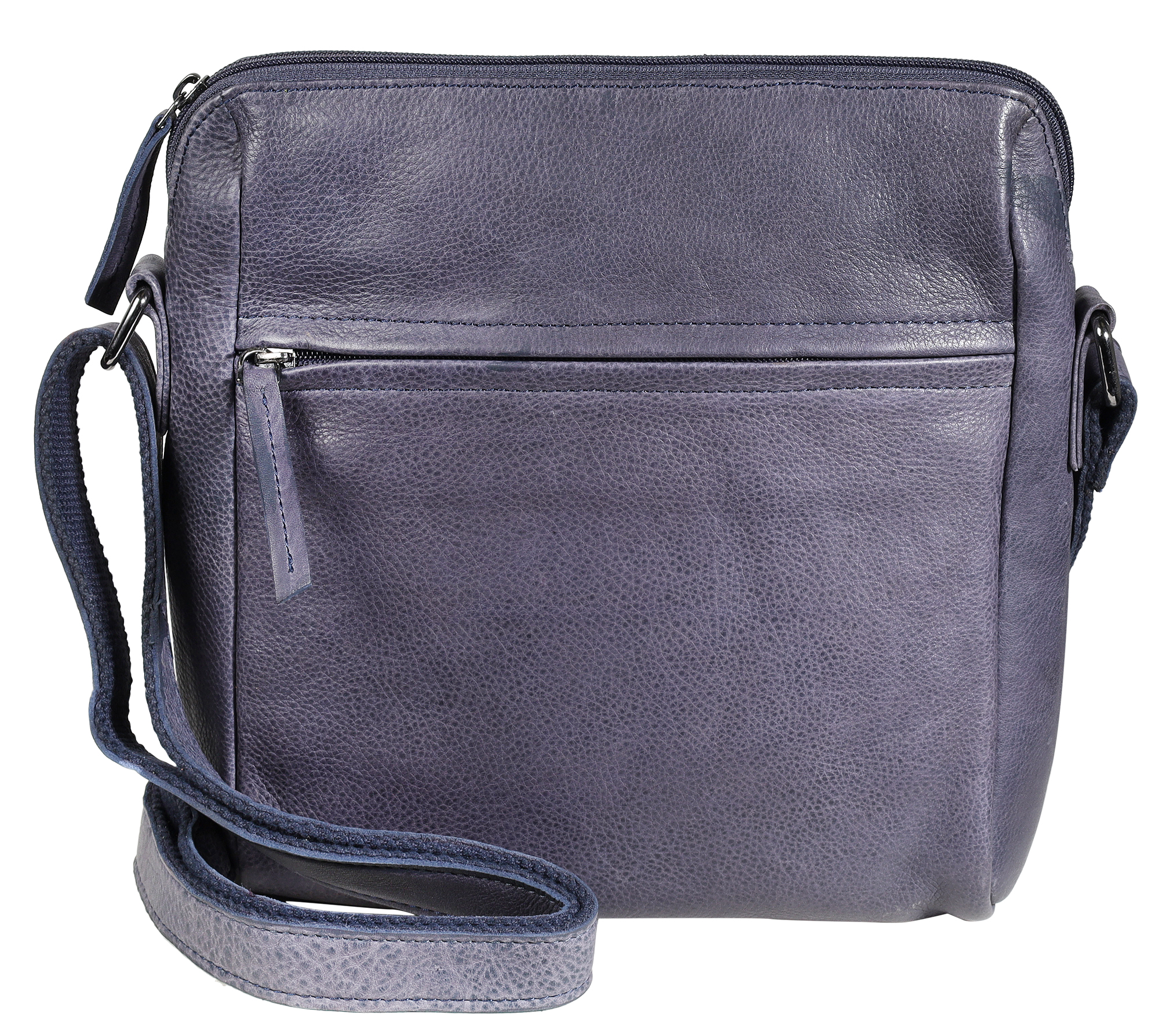 Leonardo Verrelli, echt lederen schoudertas, gewassen, verstelbare riem, ritssluiting, donkerblauw