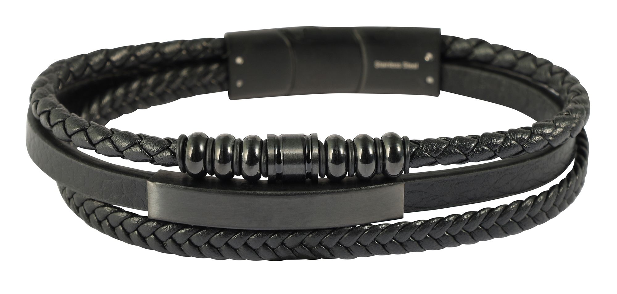 "Daniele" Armband aus Lederimitat mit Edelstahlelementen, 19cm