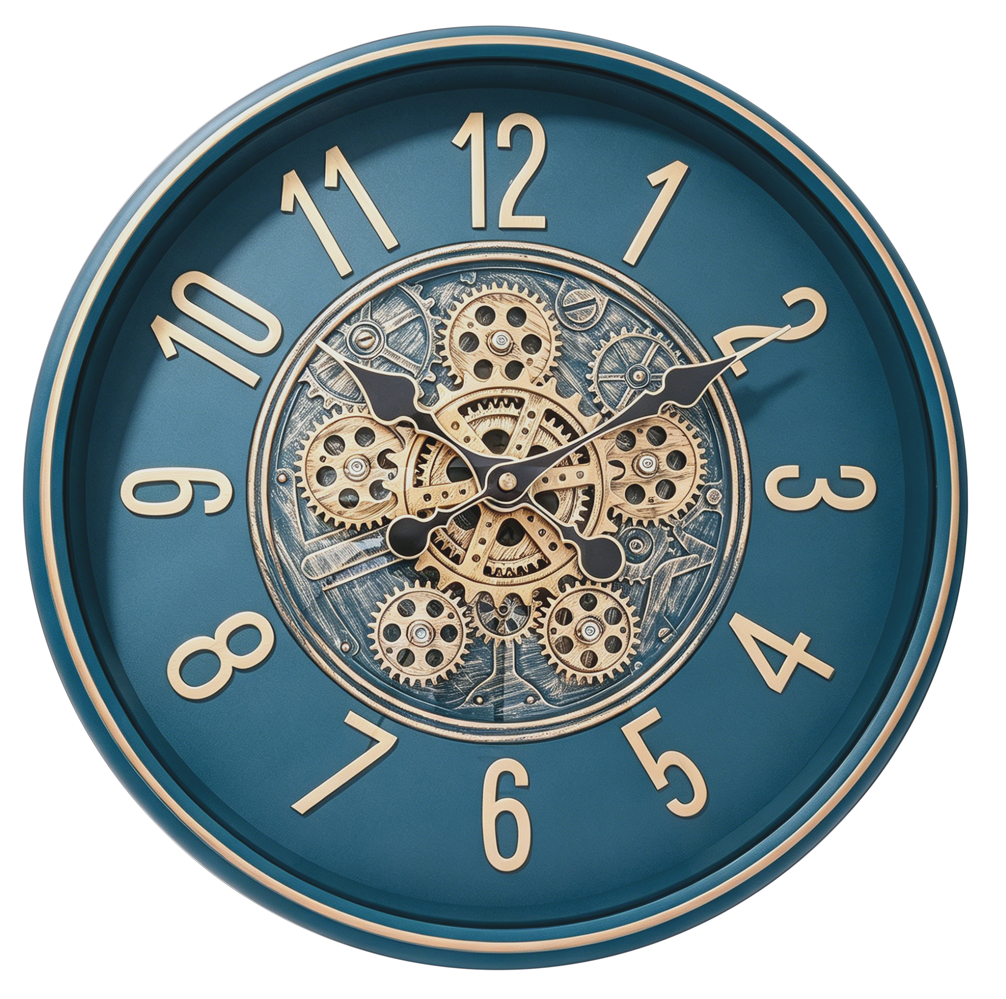 Skelett-Wanduhr im Industrial-Vintage-Look, Ø 41 cm, türkis (goldfarbene Details)