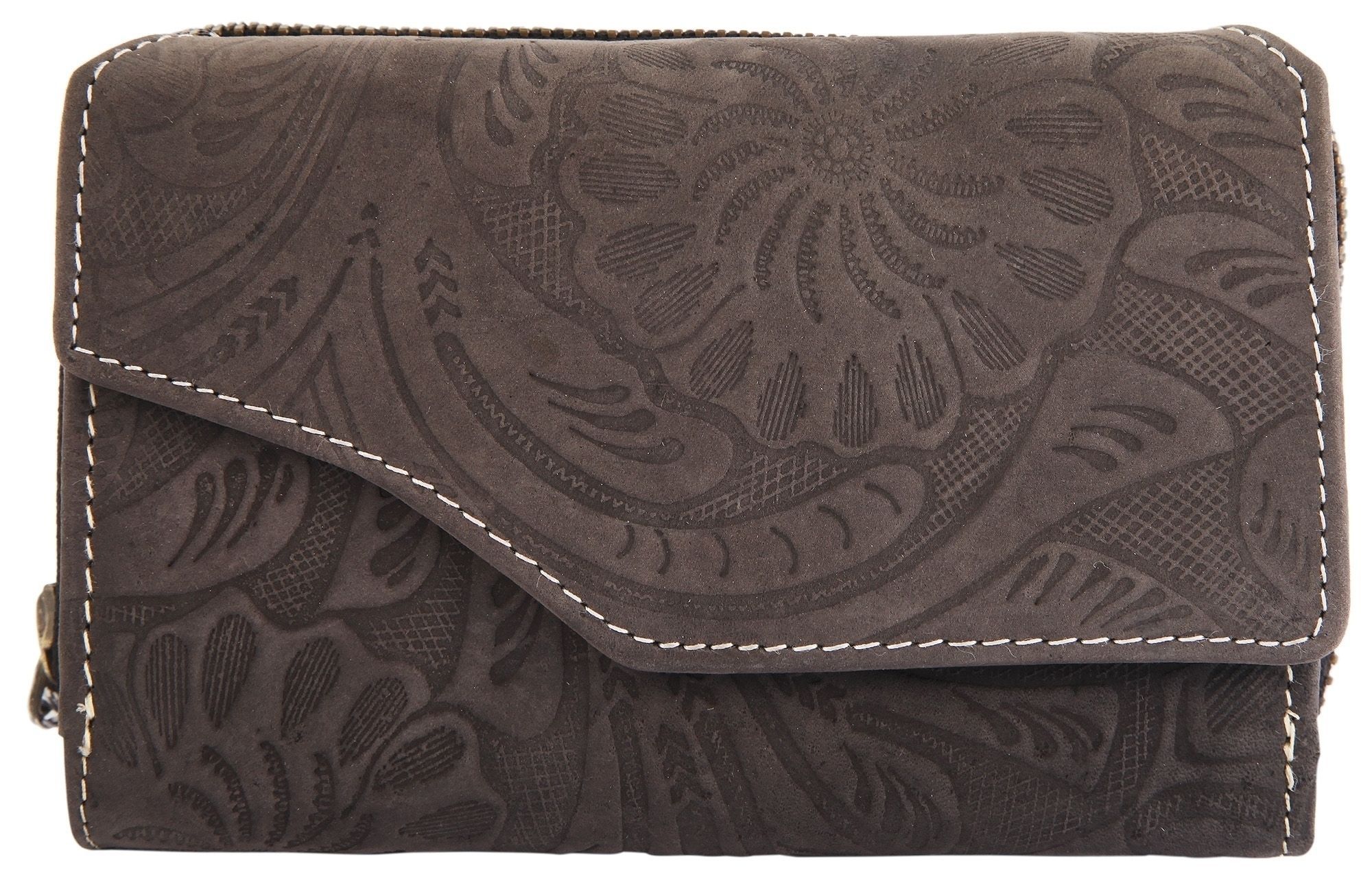 Akzent Damen Geldbörse aus Veloursleder mit Blumenprint in schwarz