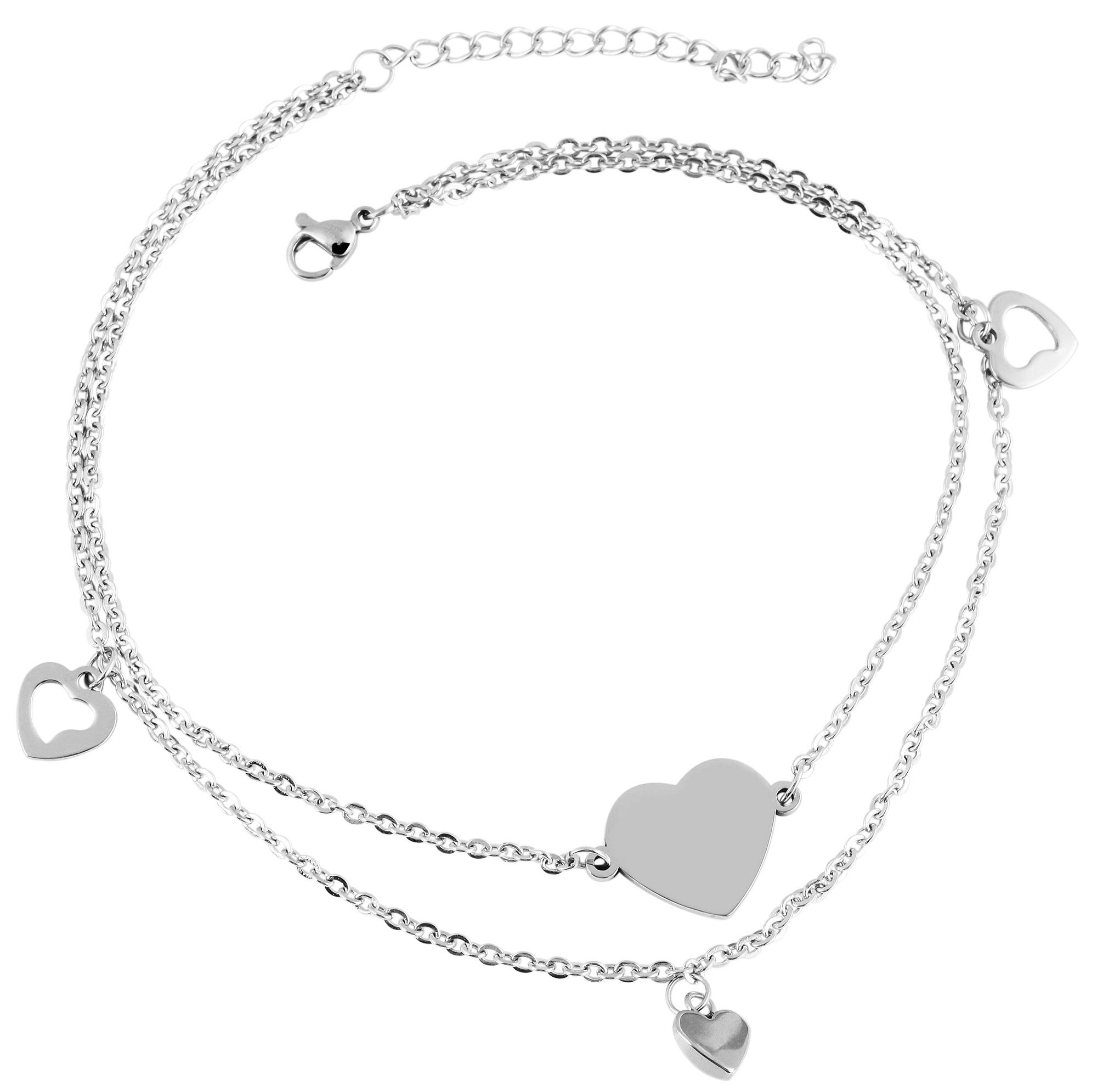 Accent stainless steel enkelband met hart hangers, zilverkleurig