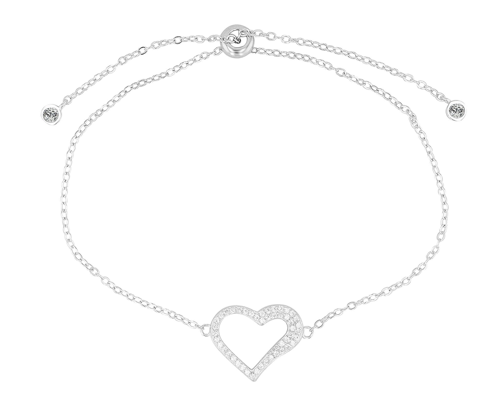 925/- Echt Silber Armband "Fen" mit besetzem Herz, rhodiniert