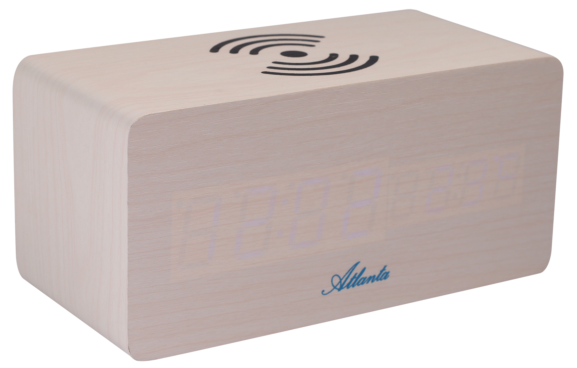 Atlanta LED Wecker (Wireless-Charging, 3 Alarmzeiten, Temperatur), Holz/ weiß