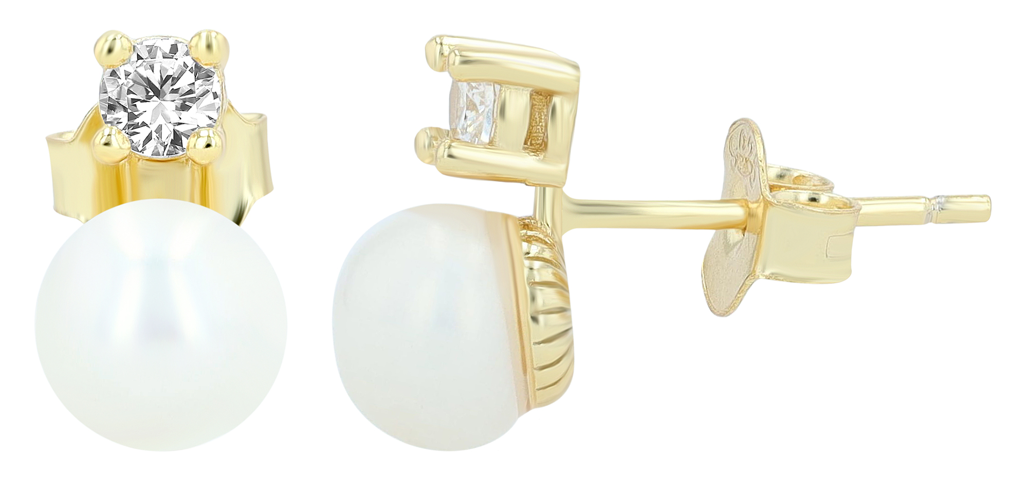 "Alma" 925/- echt zilveren oorbellen, echte zoetwaterparel zirkonia, verguld