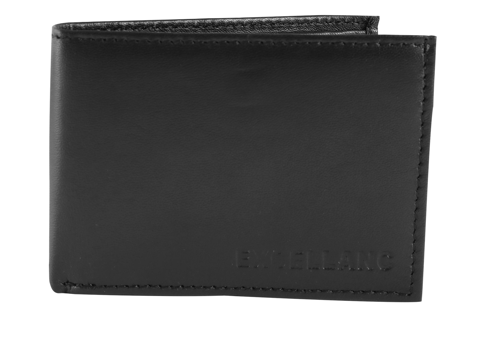 Excellanc mini portemonnee van echt leer, liggend formaat, zwart