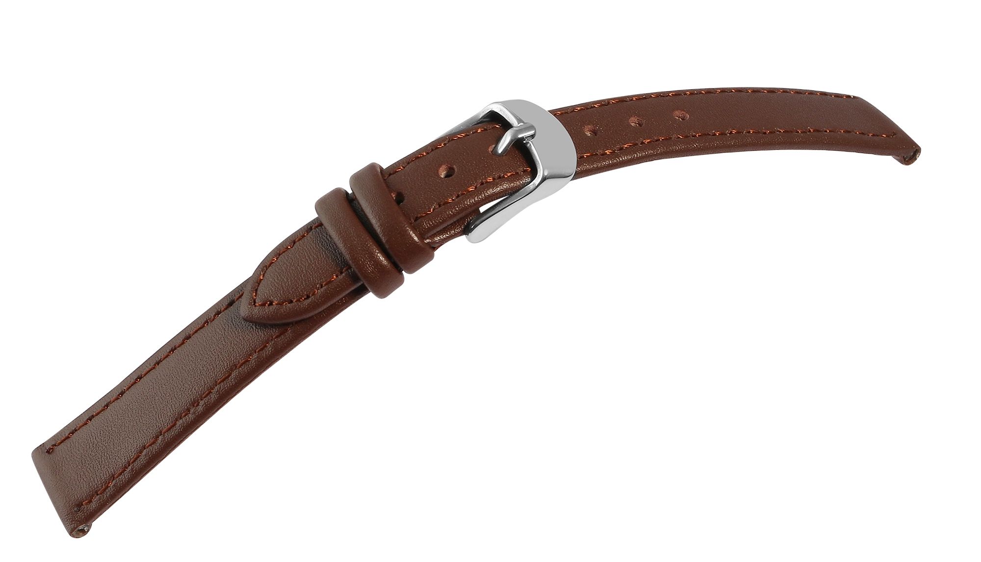 Horlogebandje van echt leer, gestikt, donkerbruin, 16 mm