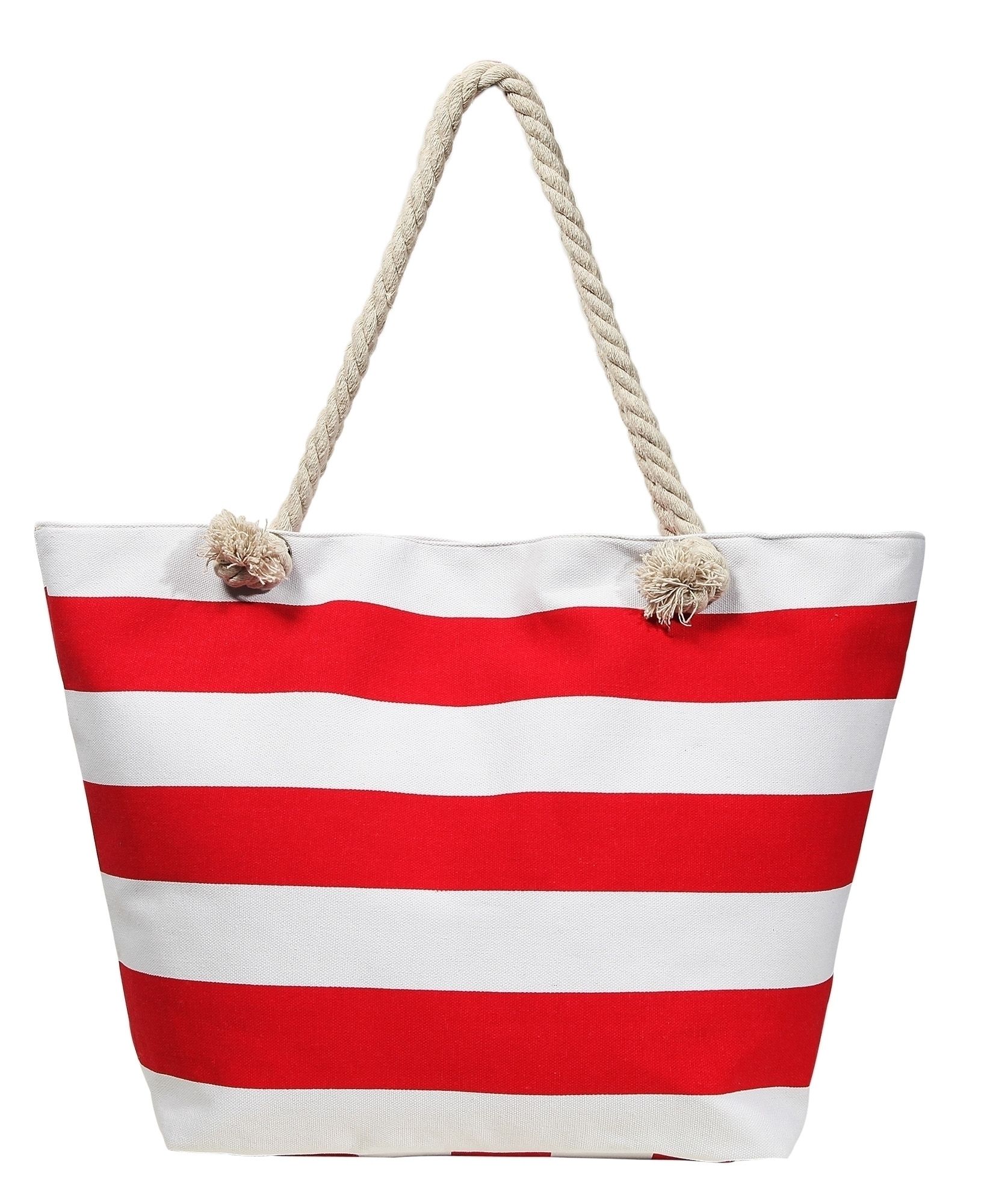 Damestas/strandtas gestreept, wit/rood