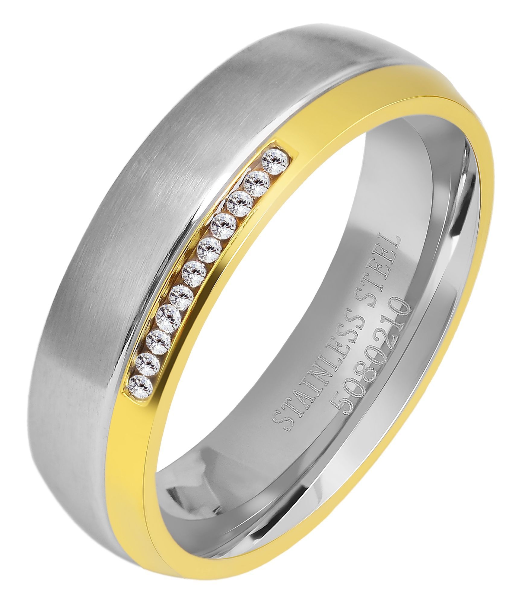 " Heart's Duo" Damen-Partnerring, Gr 56 aus Edelstahl mit Similisteinen, bicolor (silberfarben/ goldfarben)