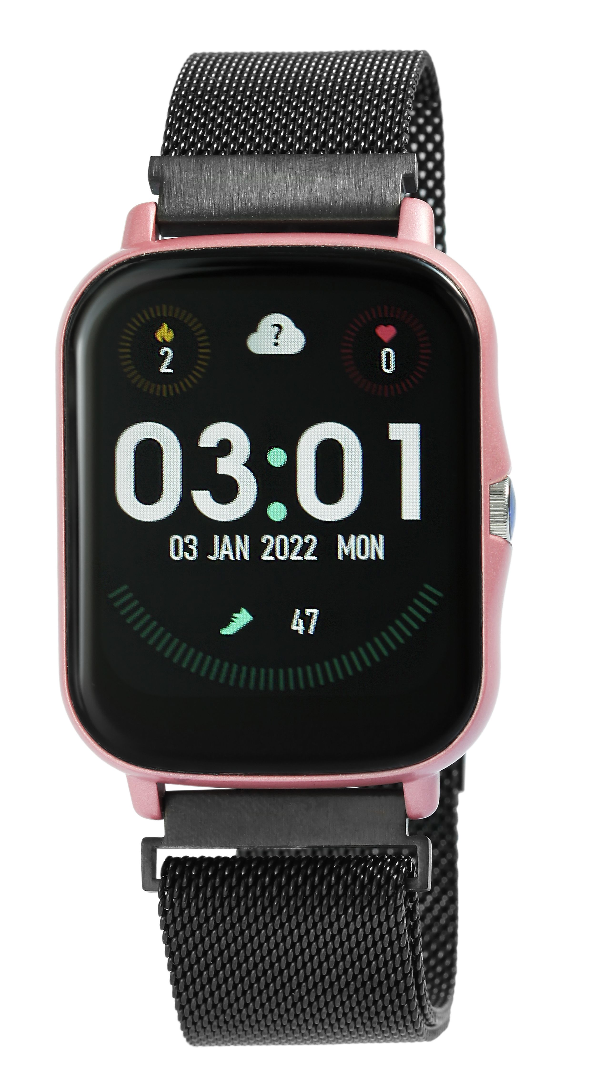 TimeTech Smartwatch mit Mesharmband, schwarz/rosa