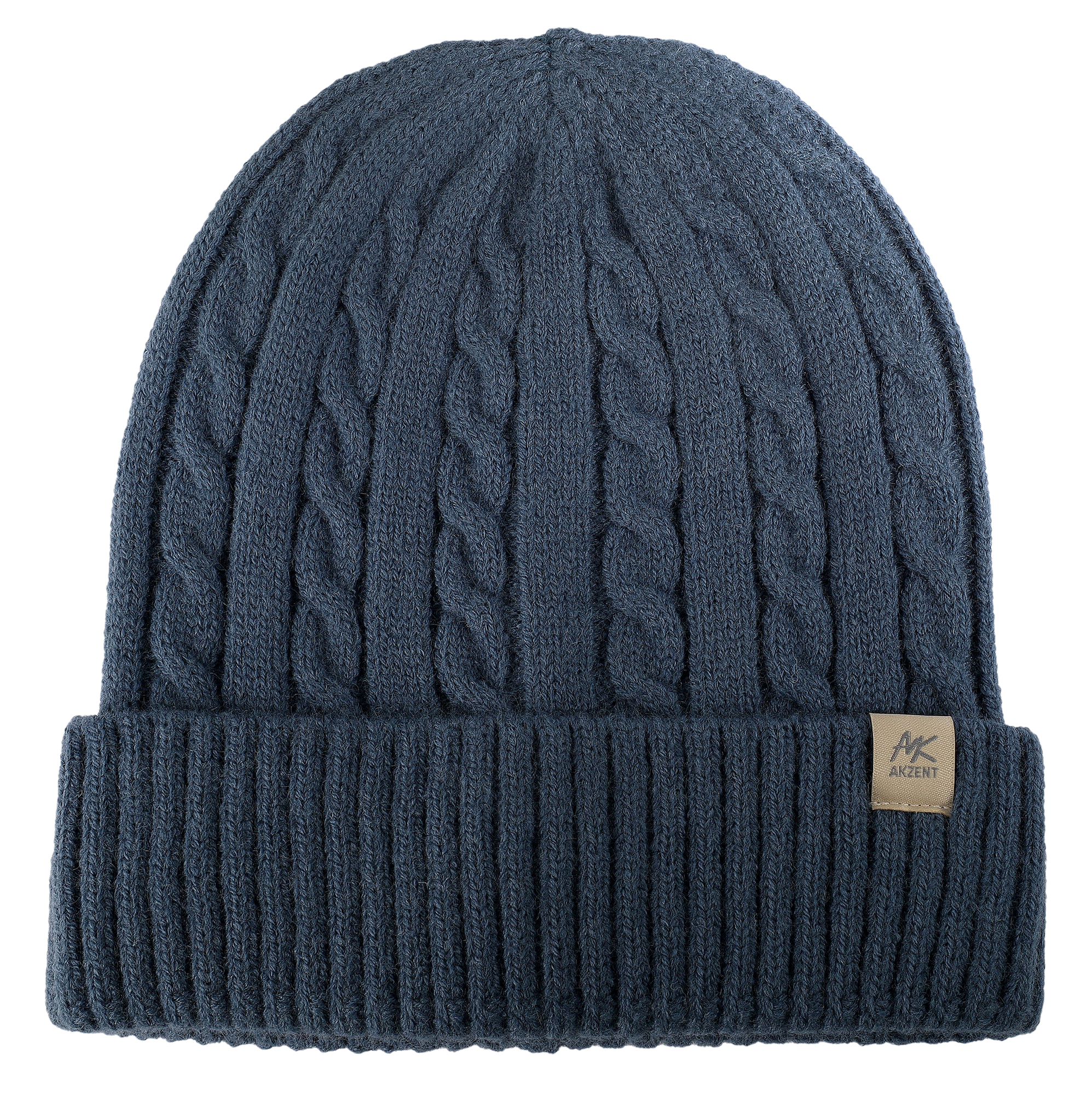 Akzent Strickmütze mit Umschlag, 100% Acryl, 4-VE, dunkelblau