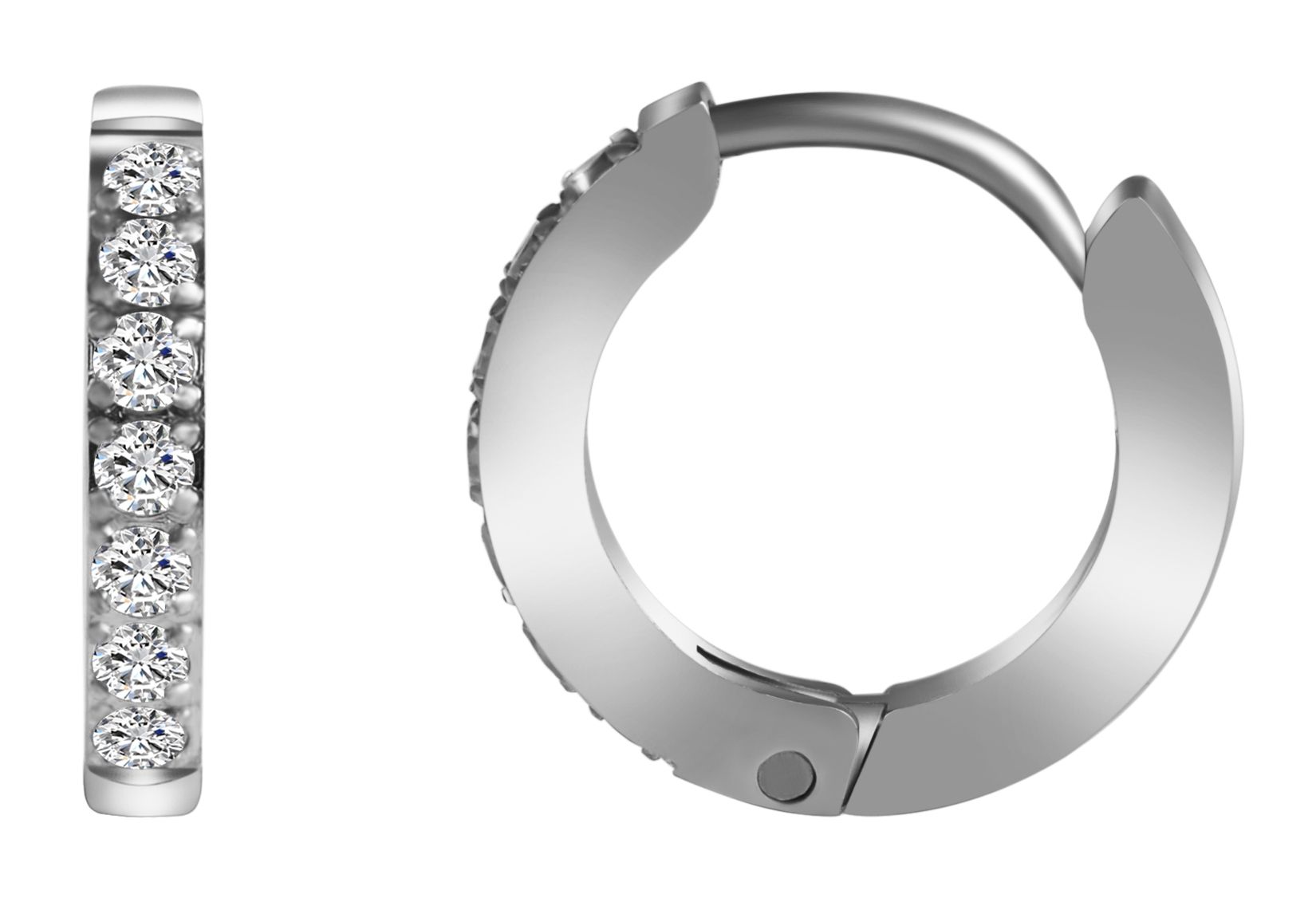 Accent roestvrijstalen scharnierende hoepel oorbellen met zilverkleurige Similib afwerking