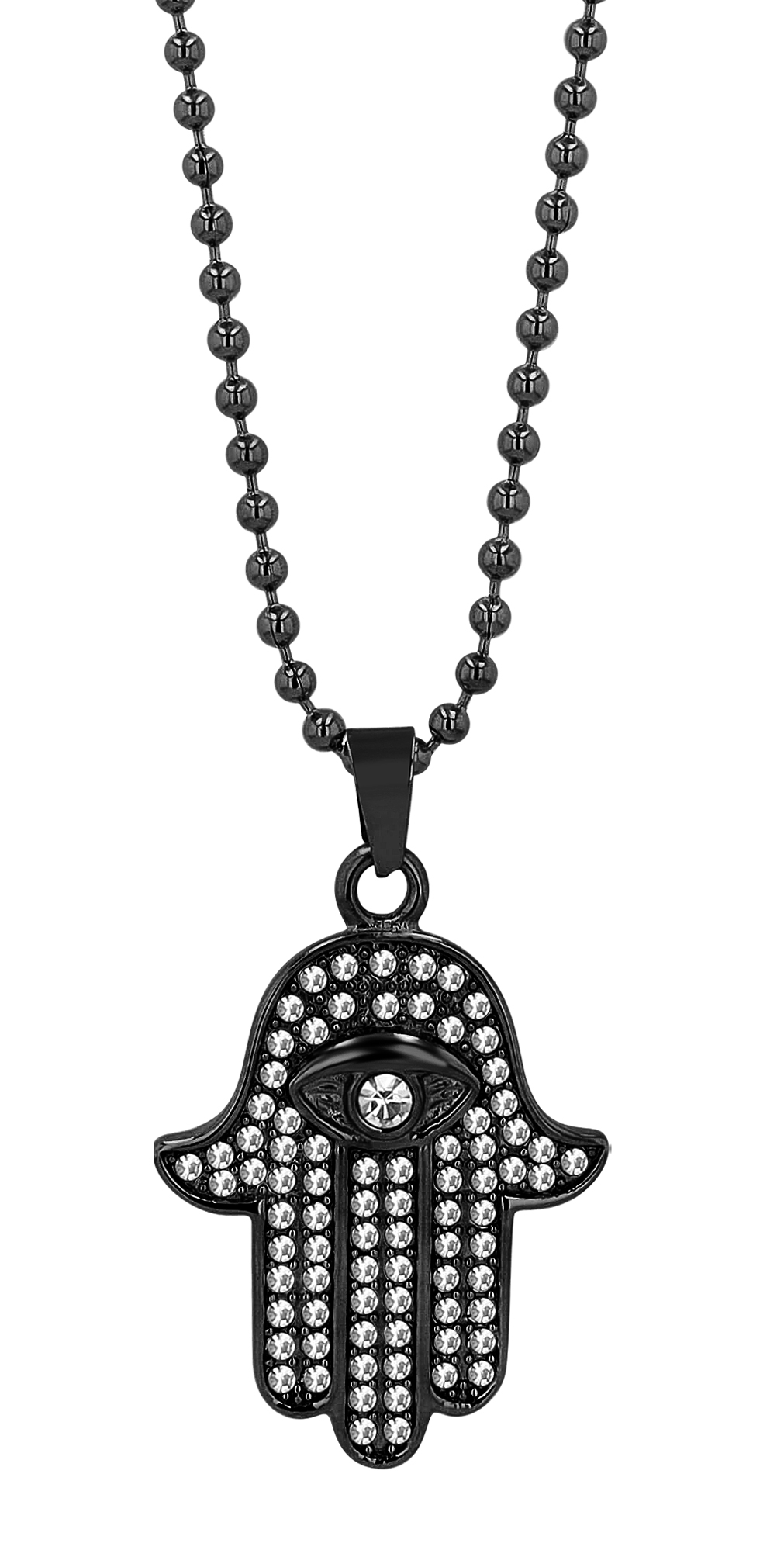 "Balu" Edelstahlkette mit Anhänger, Similibesatz, schwarz 45 cm