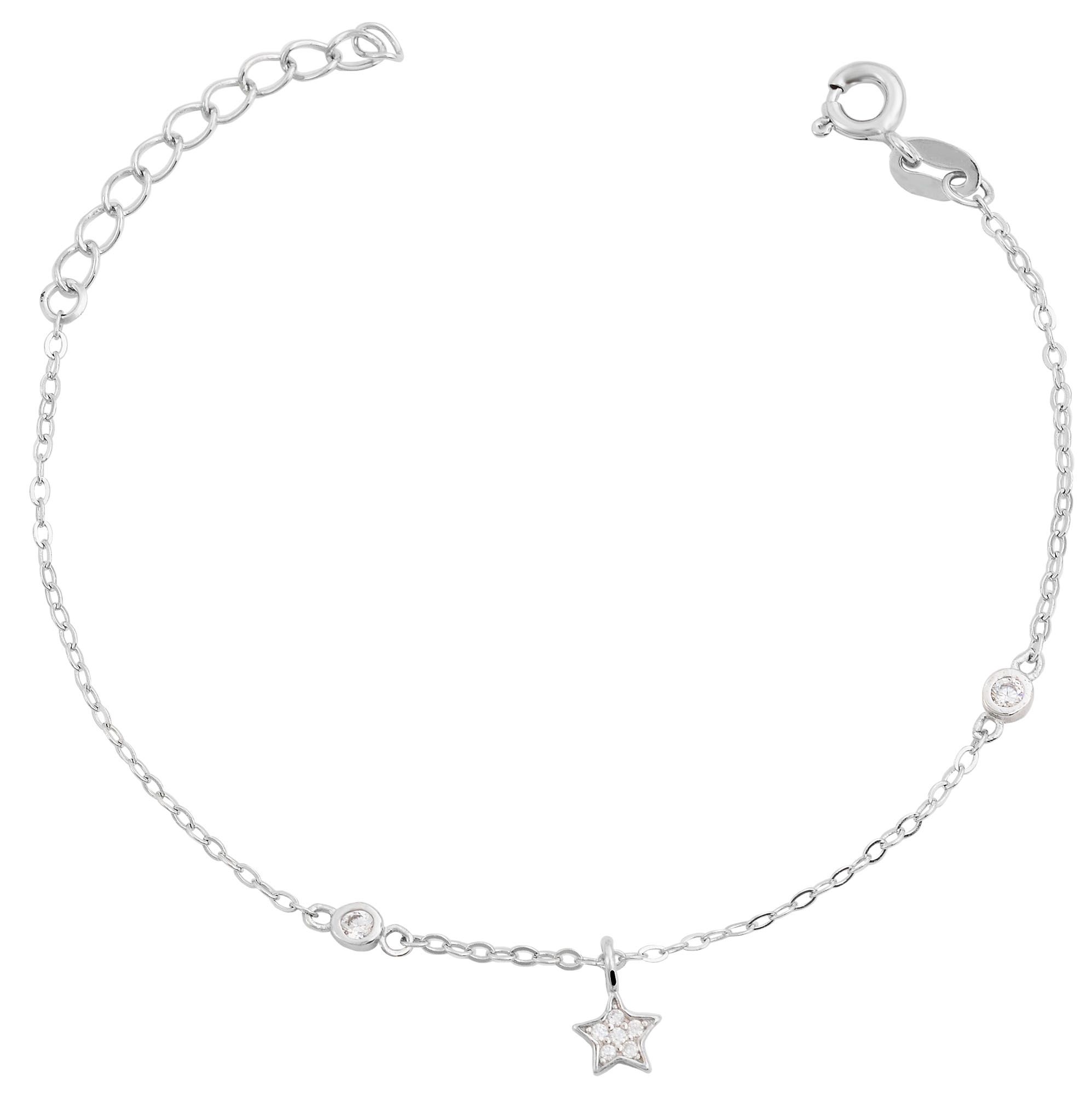 "Arij" 925/rh echt zilveren armband 14 + 3 cm, ster hanger, zirkonia zetting, zilverkleurig/gerhodineerd