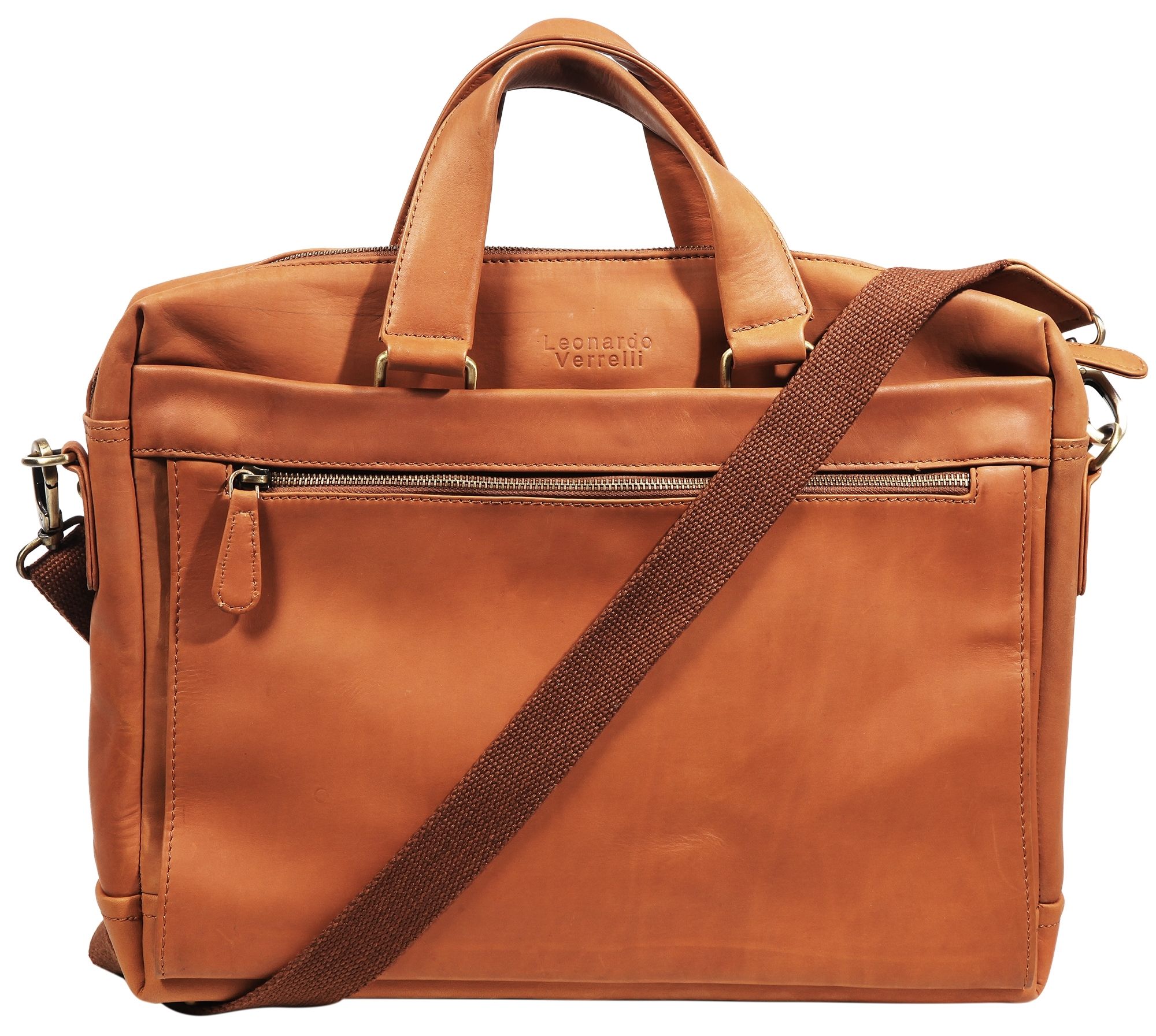 Leonardo Verrelli echt lederen laptoptas business tas, bruin