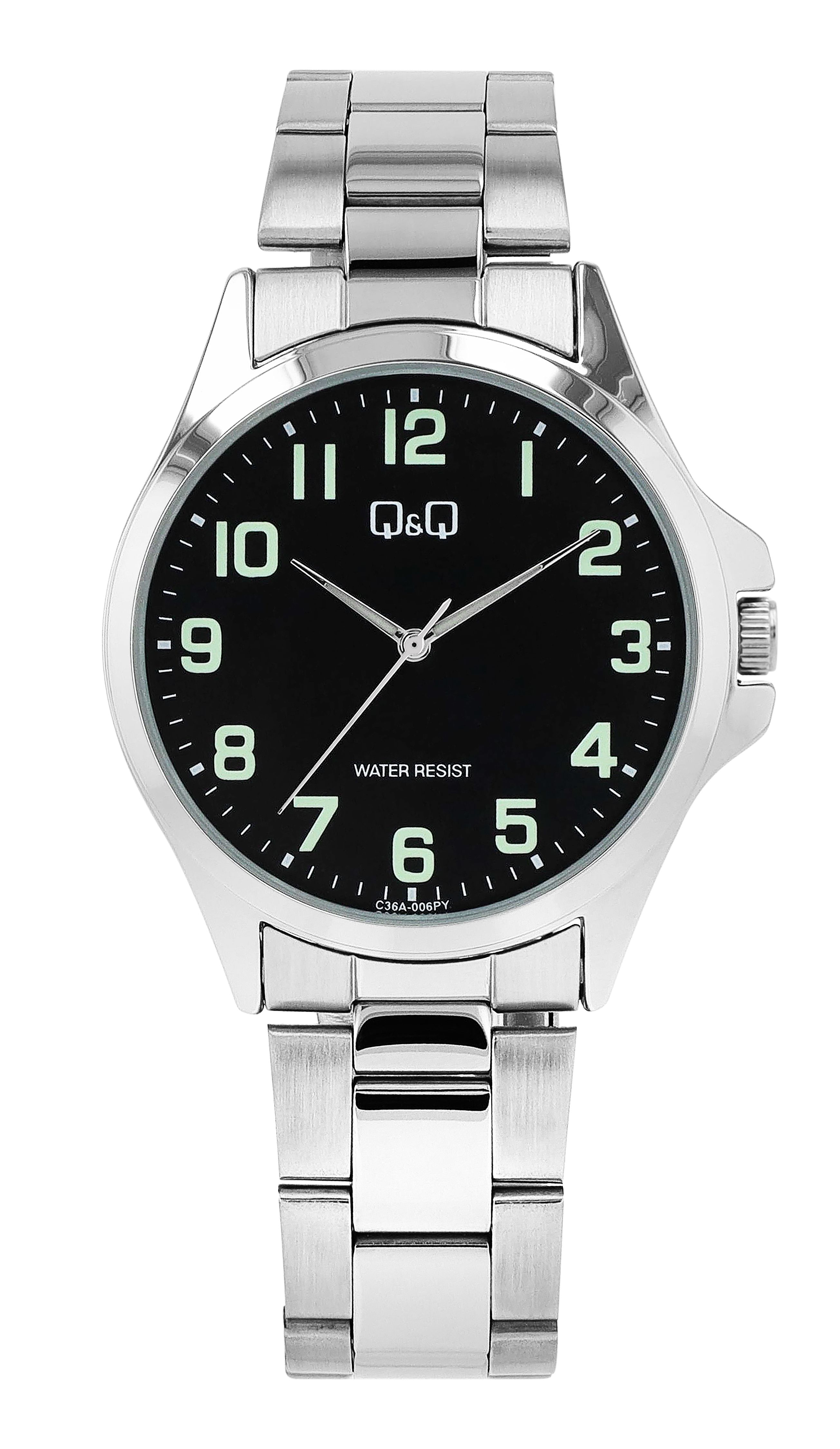 Q&amp;Q herenhorloge, roestvrijstalen armband, Ø 40 mm, zilverkleurig/zwart