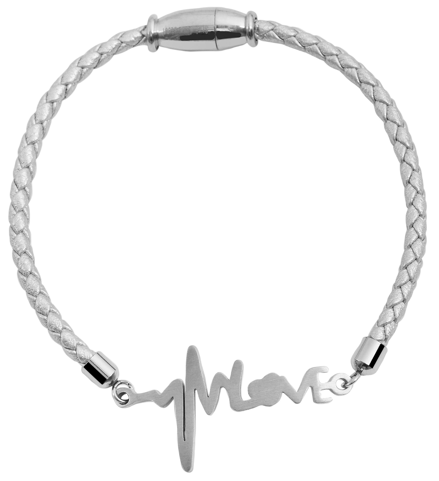 Akzent Echtlederarmband mit Edelstahlelement Herzschlagsymbol, silberfarben/silberfarben