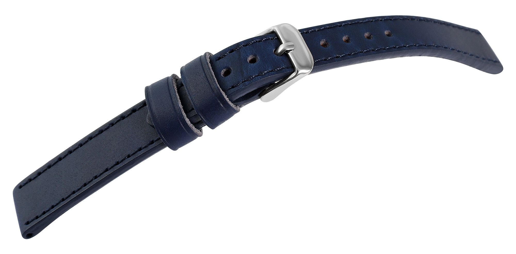 Echt lederen horlogeband "super-soft", donkerblauw, stiksel, 14 mm